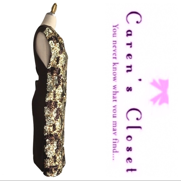 NWT MNG Gold Metallic Sequin Leopard Dress - Picture 3 of 6